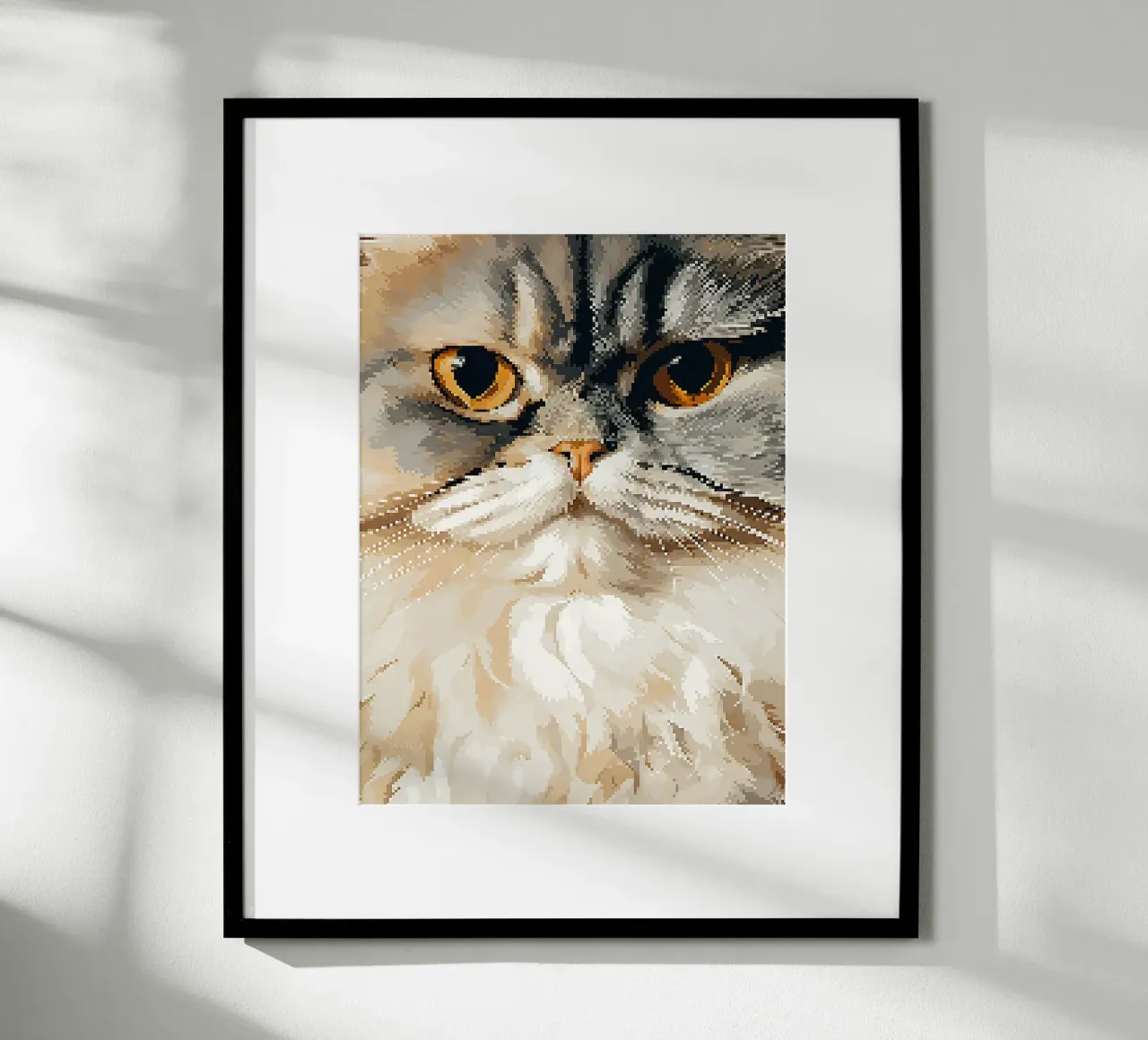 Pixel gatto felino animale pelliccia baffi poster con telaio in alluminio da Franziska Richter