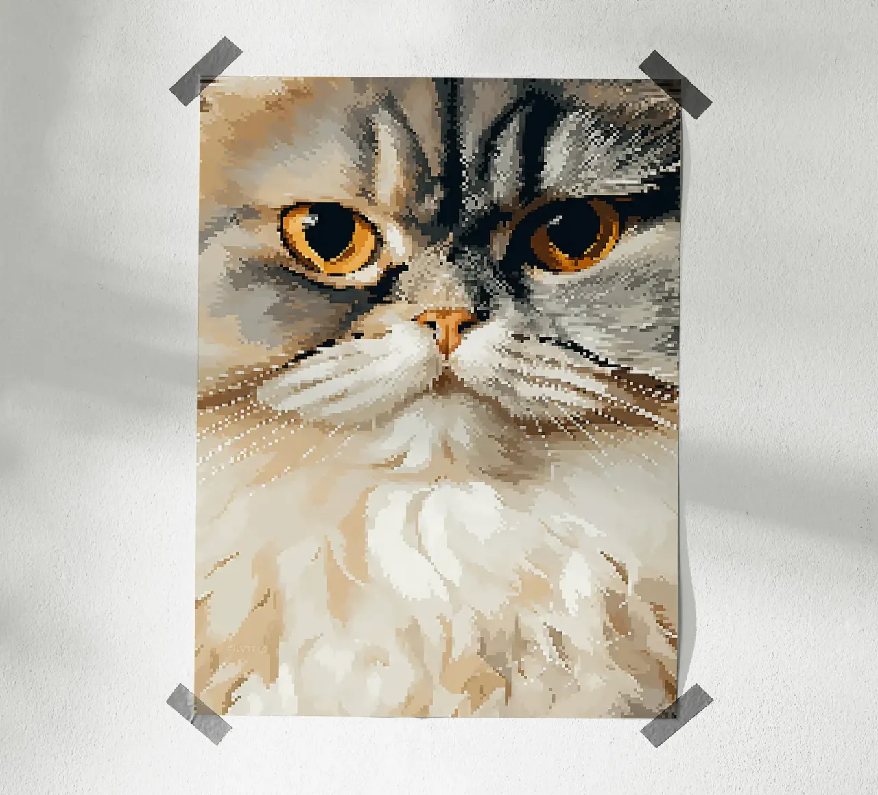 Pixel gatto felino animale pelliccia baffi poster con telaio in alluminio da Franziska Richter