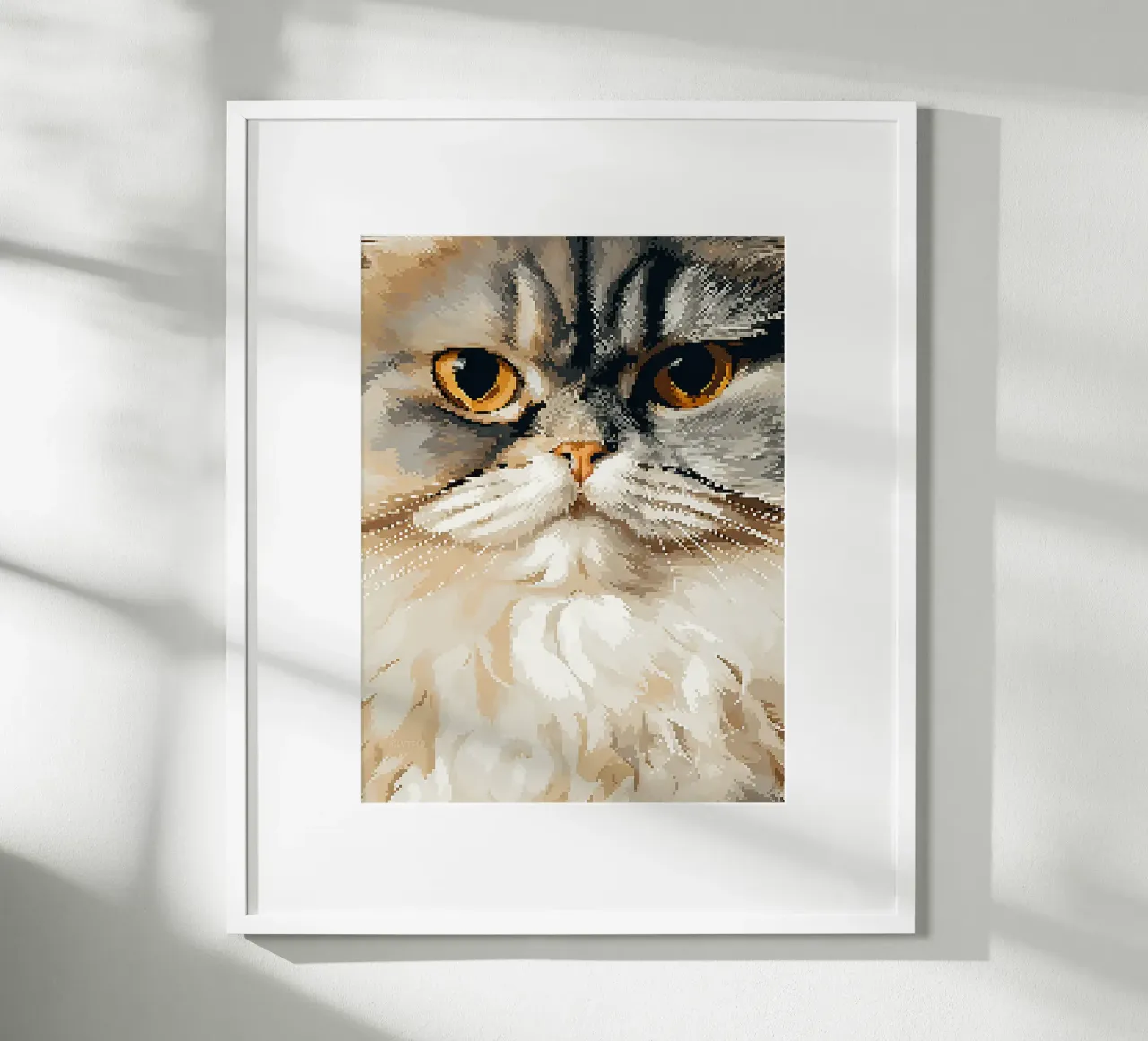 Pixel gatto felino animale pelliccia baffi poster con telaio in alluminio da Franziska Richter