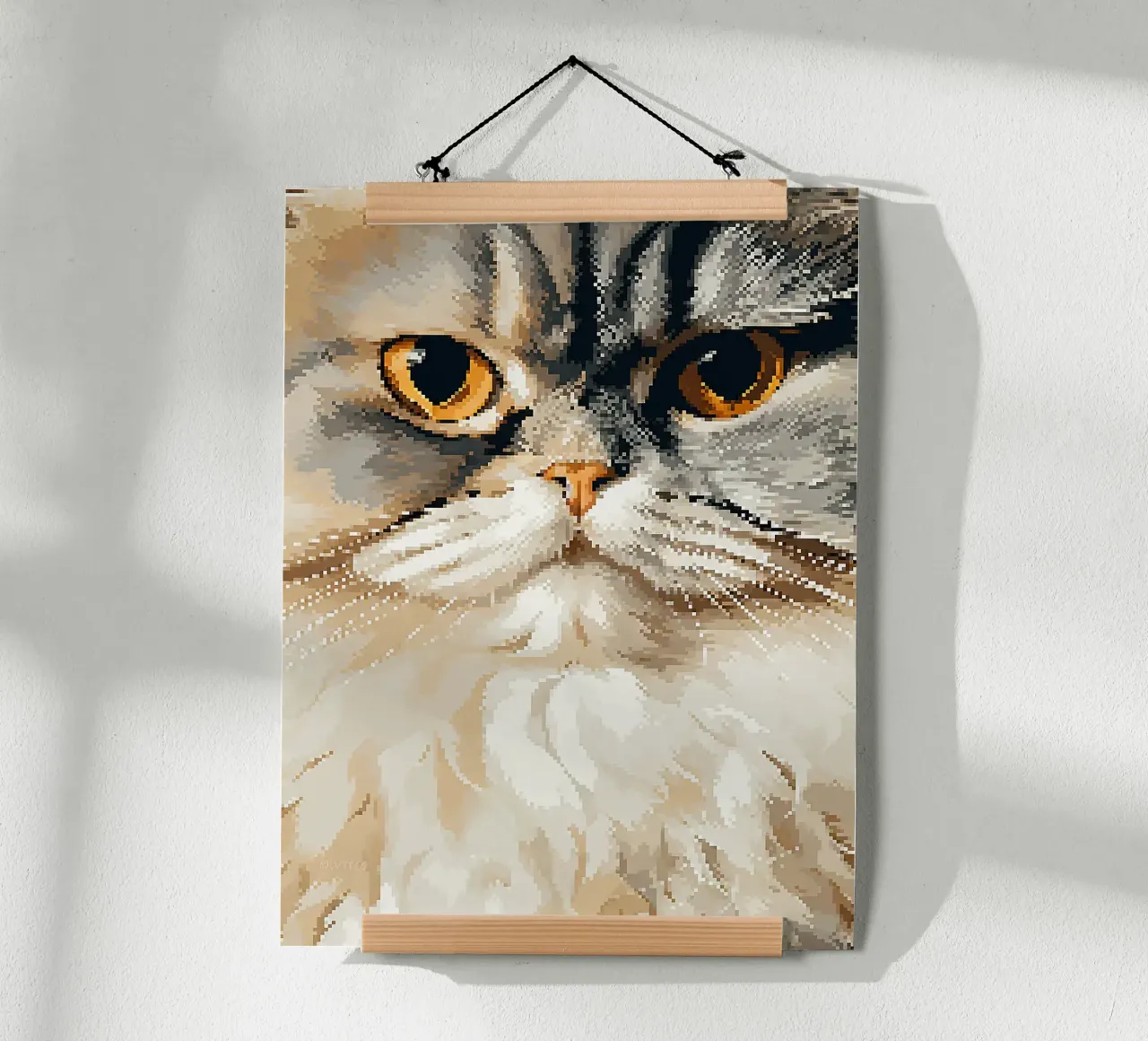 Pixel gatto felino animale pelliccia baffi poster con telaio in alluminio da Franziska Richter