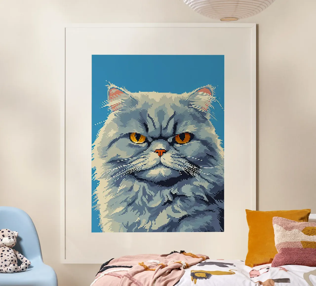 Pixel gatto animale occhi pelliccia baffi poster con telaio in plastica da Franziska Richter