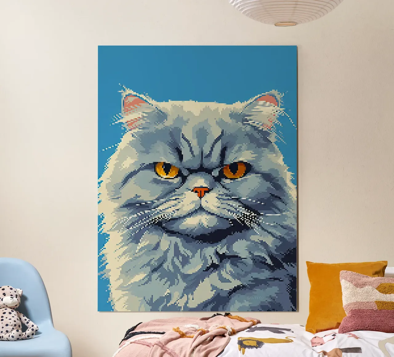 Pixel gatto animale occhi pelliccia baffi poster con telaio in plastica da Franziska Richter