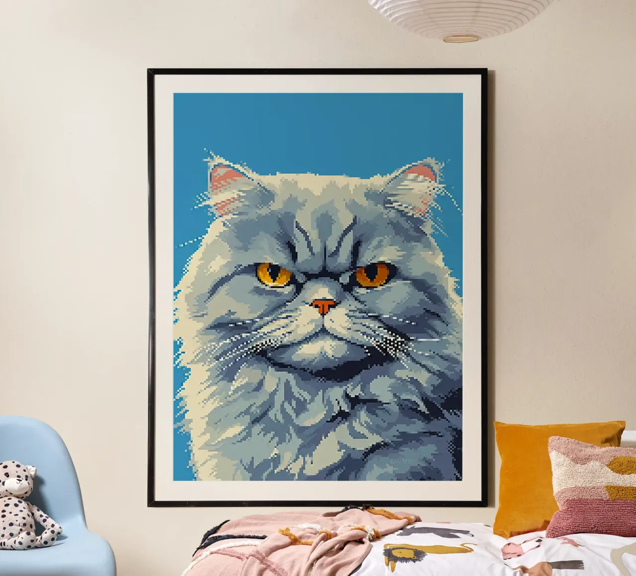 Pixel gatto animale occhi pelliccia baffi poster con telaio in plastica da Franziska Richter
