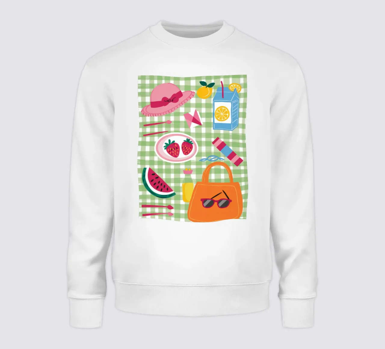 Gingham Picnic Flatlay felpa da Snow Mist