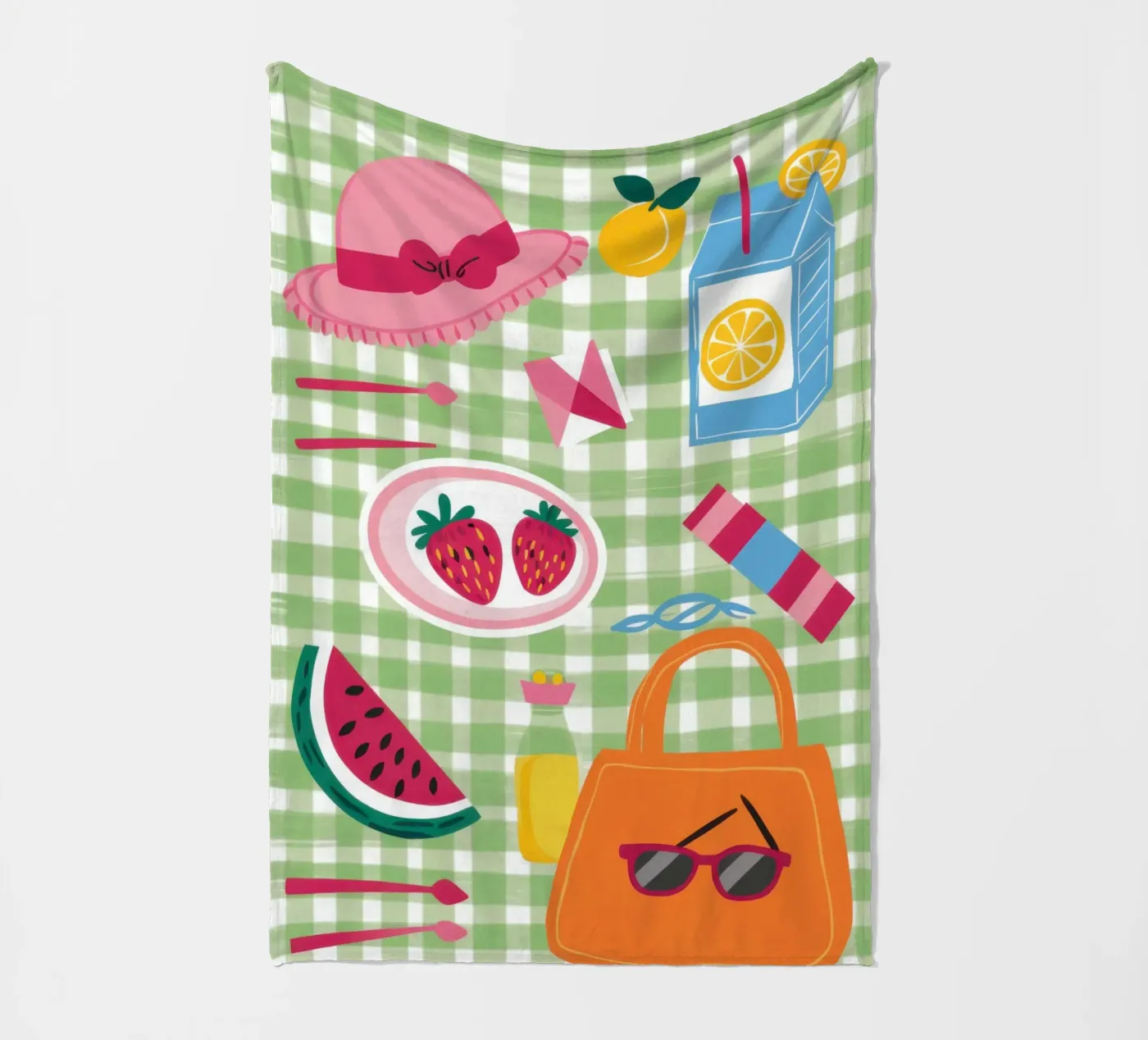 Gingham Picknick-Flatlay Fleecedecke von Snow Mist