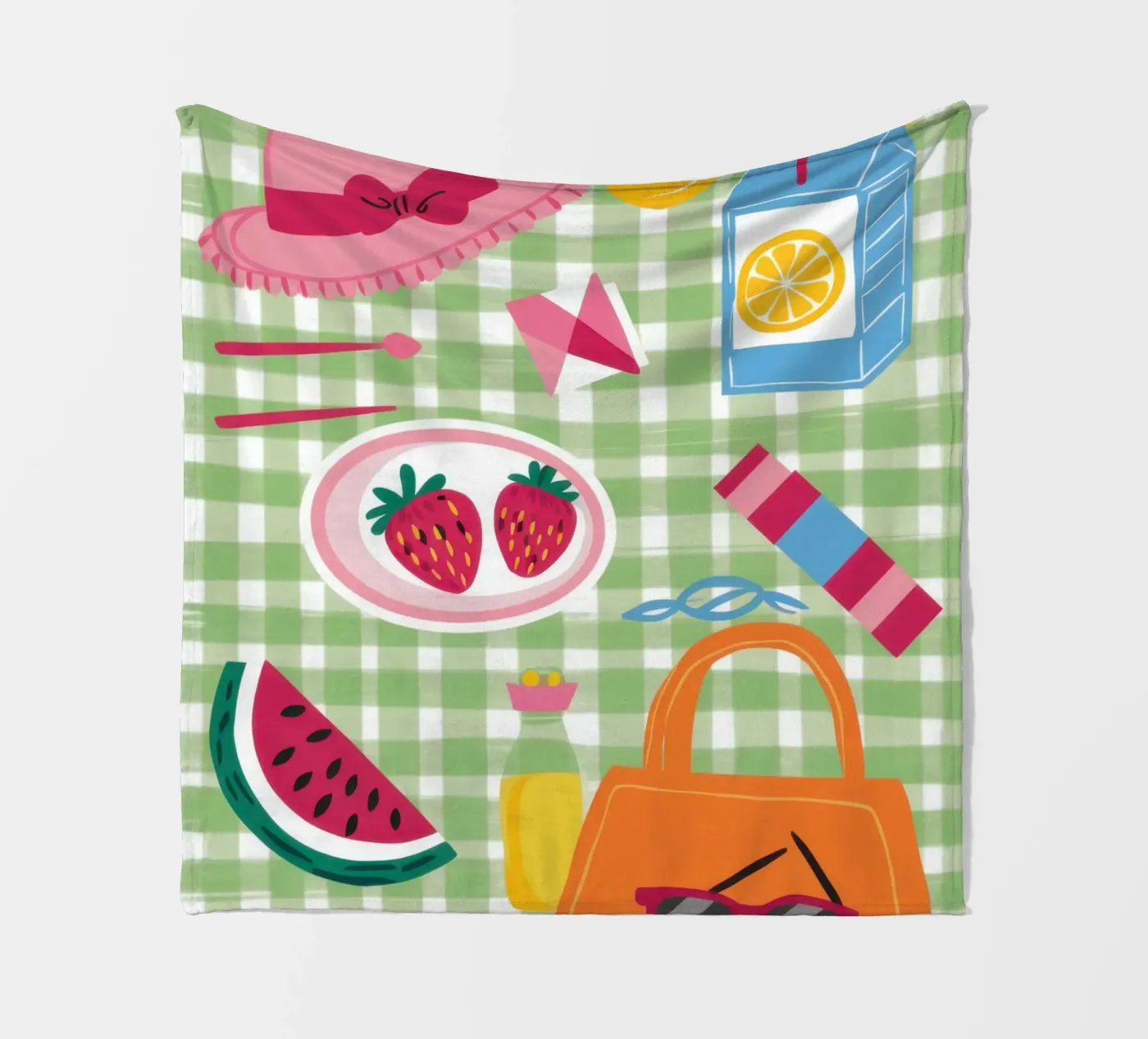 Gingham Picknick-Flatlay Fleecedecke von Snow Mist