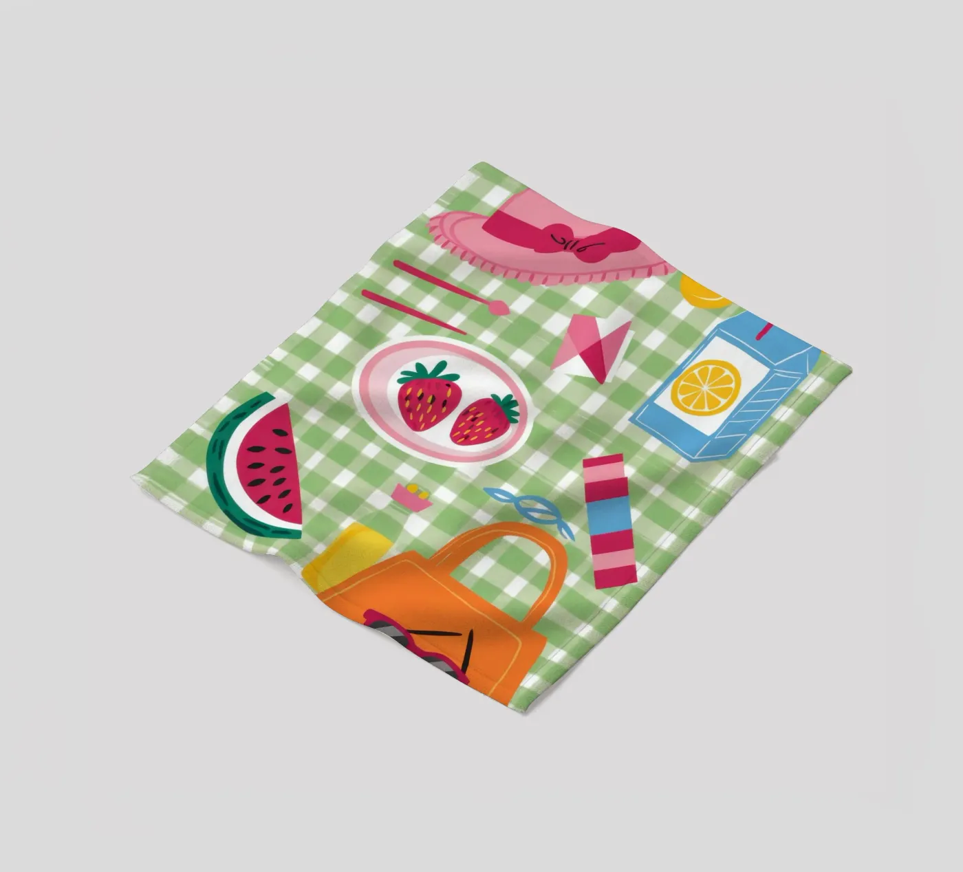 Gingham Picknick-Flatlay Fleecedecke von Snow Mist
