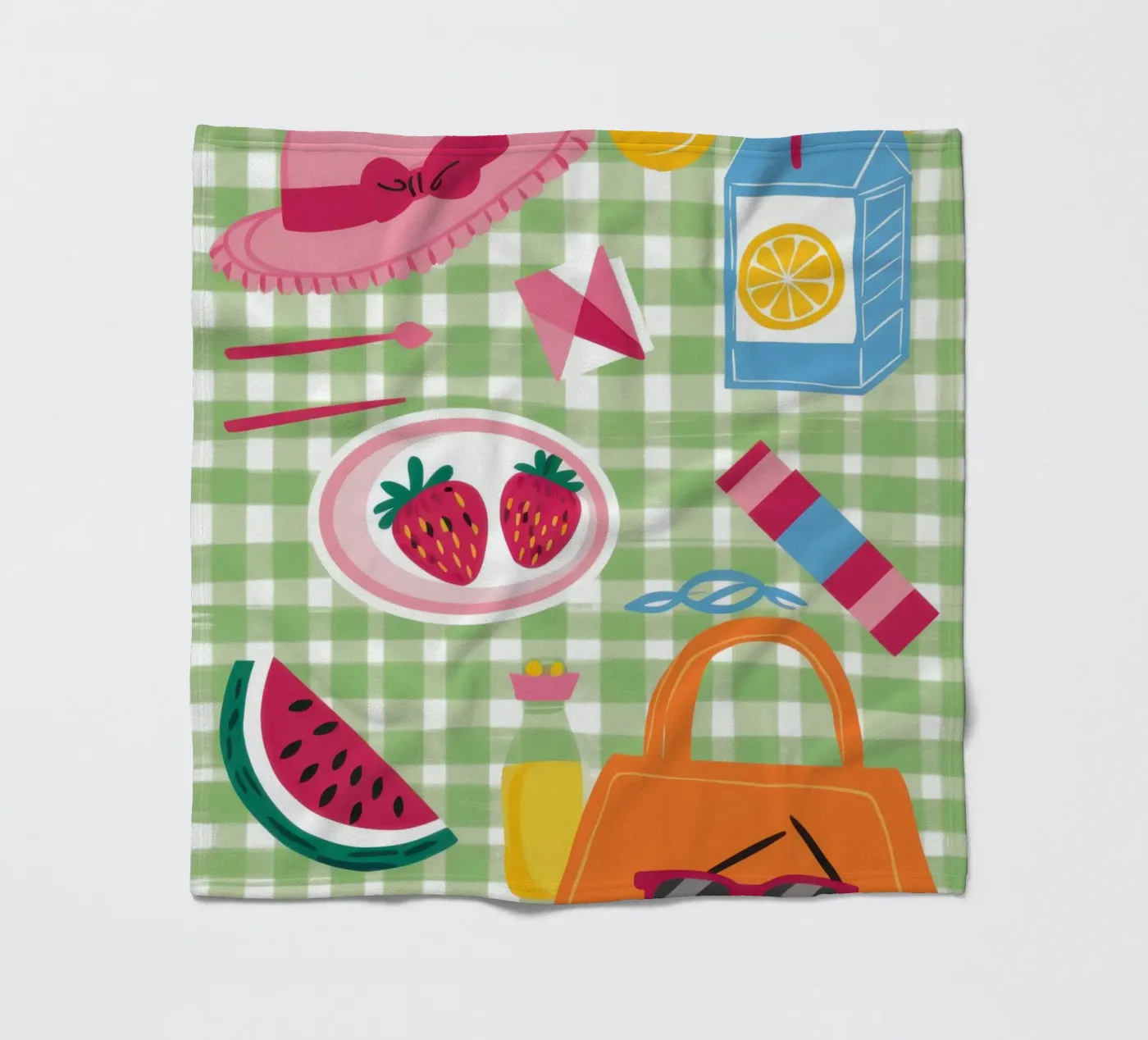 Gingham Picknick-Flatlay Fleecedecke von Snow Mist