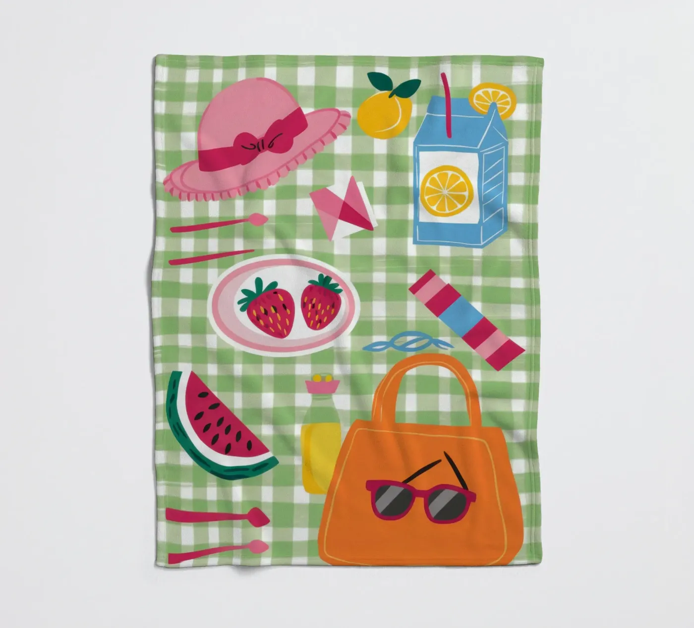 Gingham Picknick-Flatlay Fleecedecke von Snow Mist