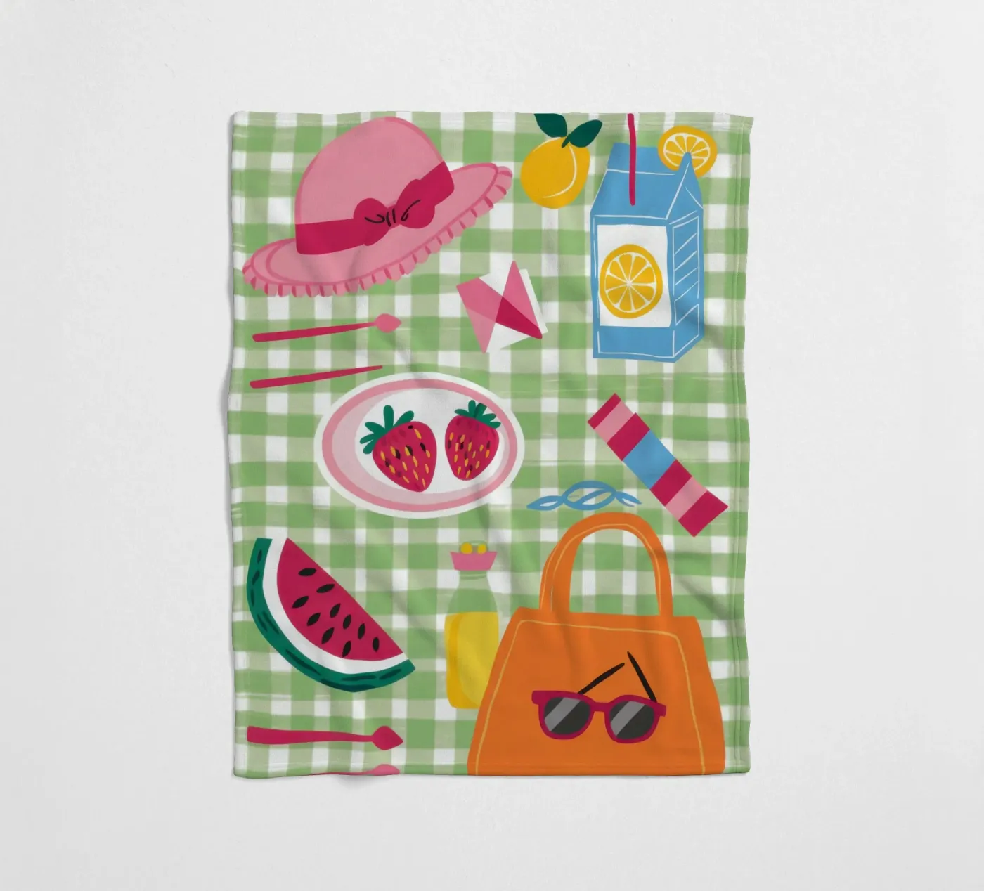 Gingham Picknick-Flatlay Fleecedecke von Snow Mist