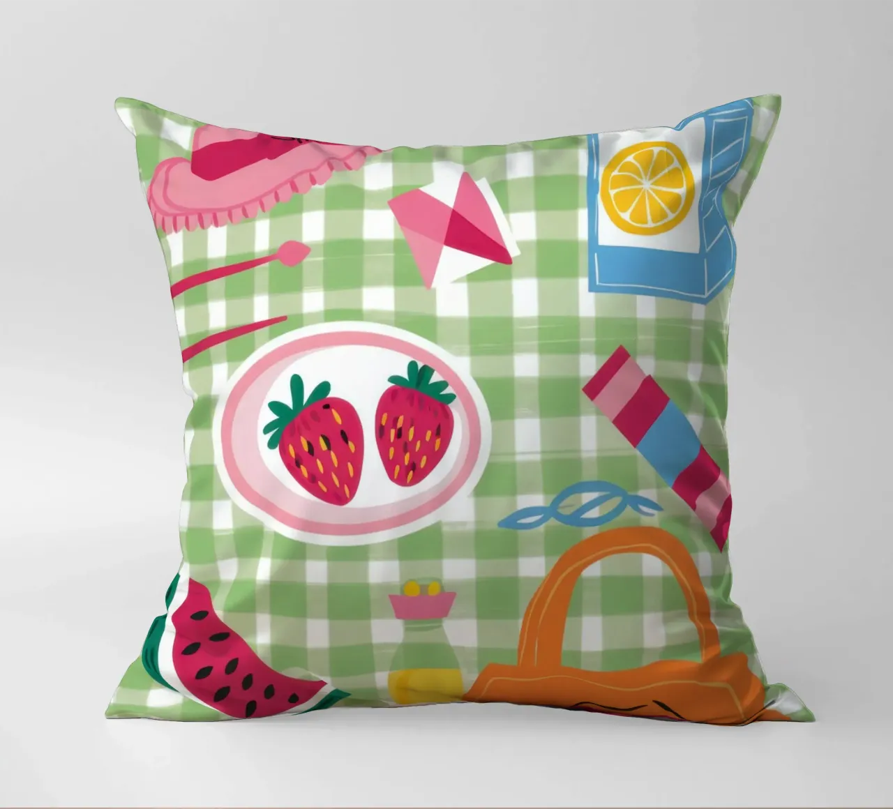 Gingham Picnic Flatlay cuscino da Snow Mist