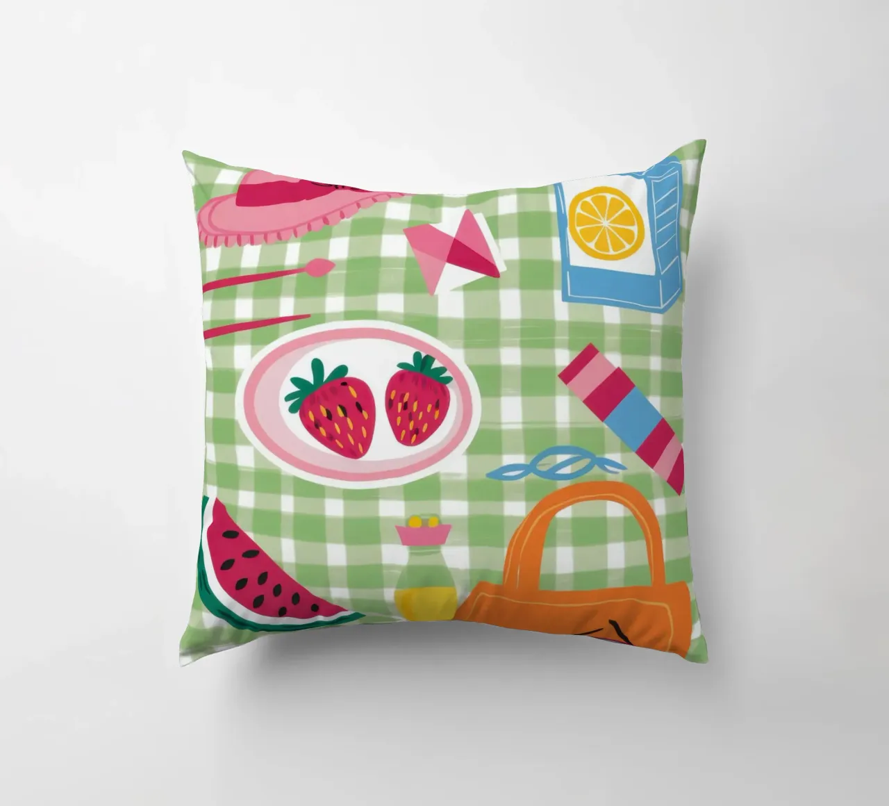 Gingham Picnic Flatlay cuscino da Snow Mist