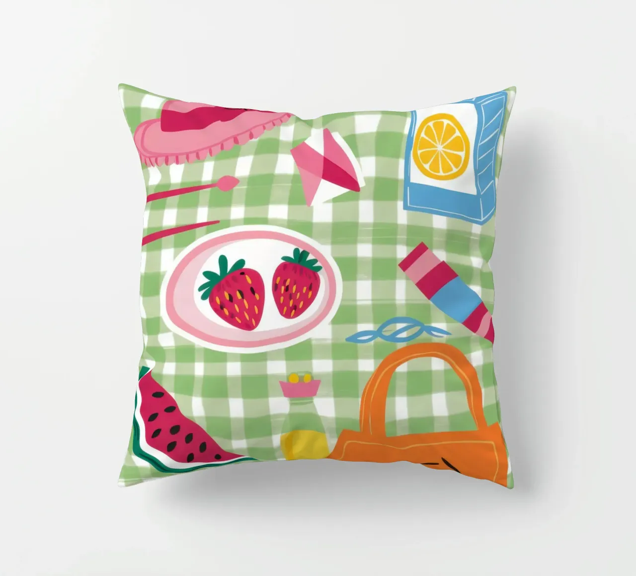 Gingham Picnic Flatlay cuscino da Snow Mist