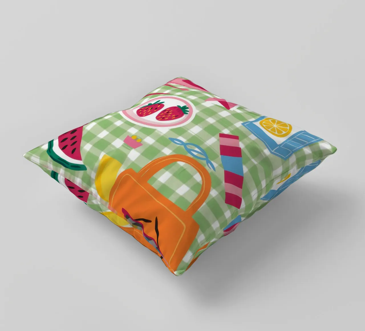 Gingham Picnic Flatlay cuscino da Snow Mist