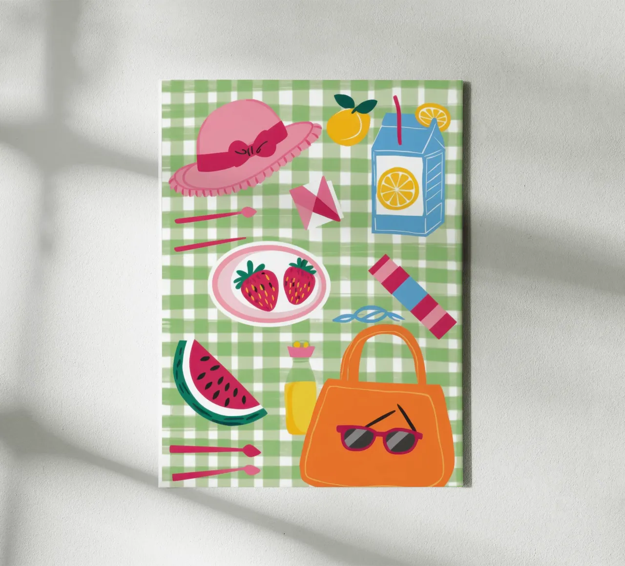 Gingham Picnic Flatlay tela con Cornice a cassetta da Snow Mist