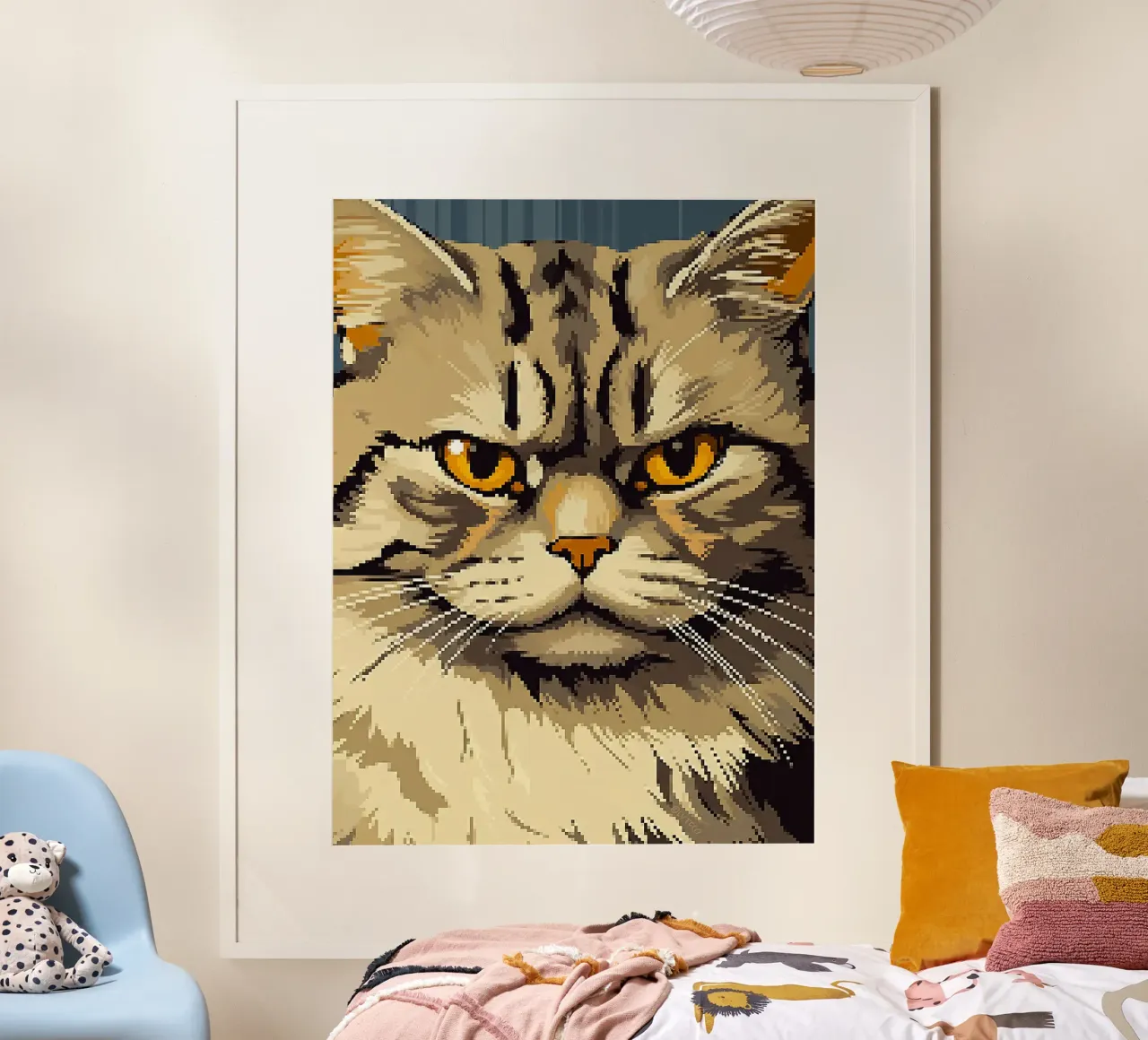 Pixel gatto felino pelliccia strisce baffi poster con telaio in alluminio da Franziska Richter
