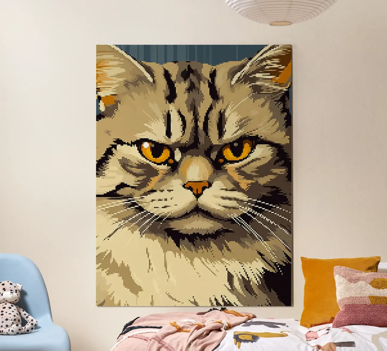 Pixel gatto felino pelliccia strisce baffi poster con telaio in alluminio da Franziska Richter