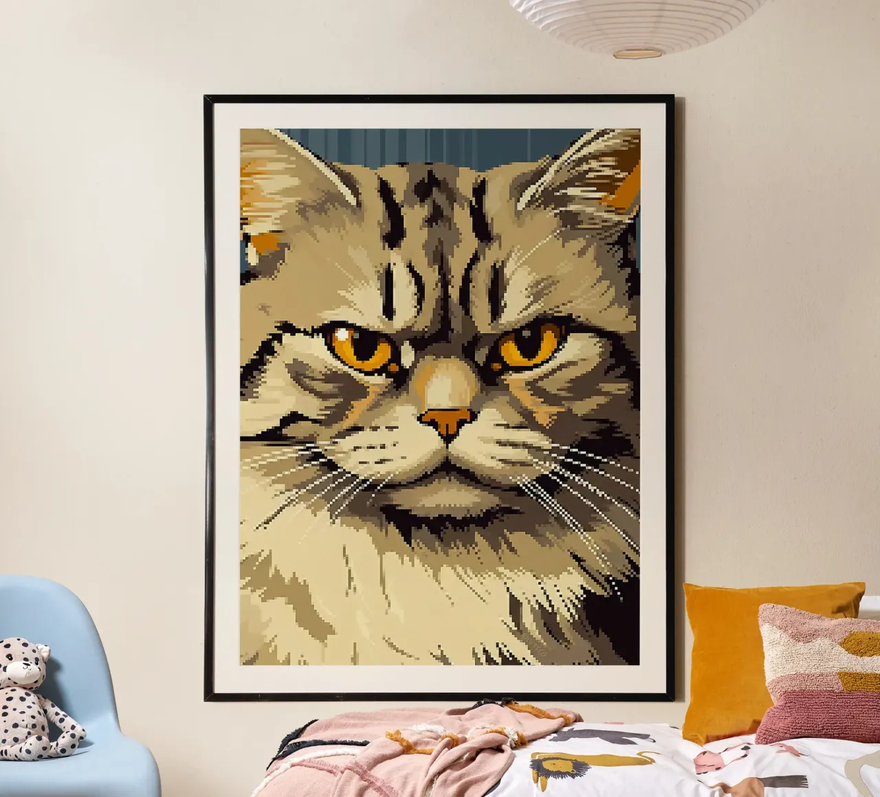 Pixel gatto felino pelliccia strisce baffi poster con telaio in alluminio da Franziska Richter