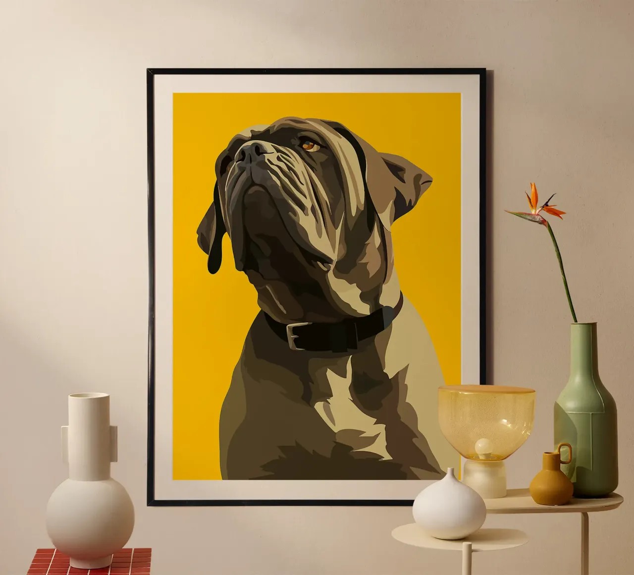 collare per cani occhi orecchie naso bocca poster con telaio in alluminio da Franziska Richter