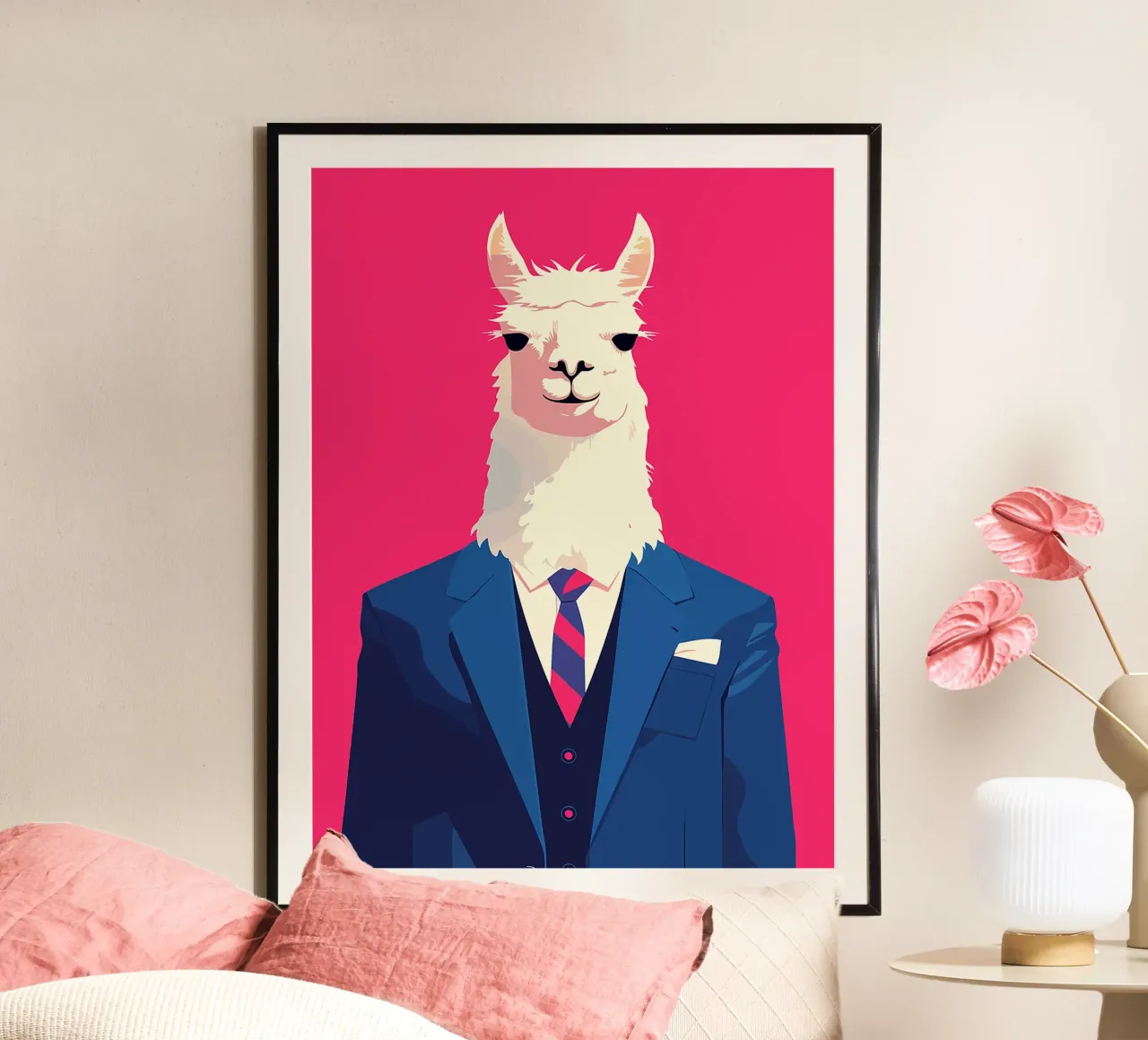 lama abito cravatta giacca abito camicia piazza da taschino poster con telaio in alluminio da Franziska Richter