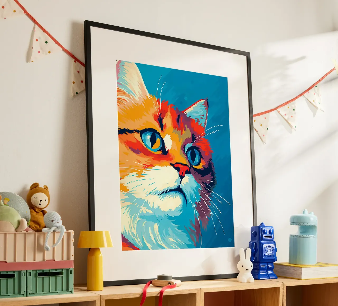 baffi di gatto orecchie feline pelliccia poster con telaio in alluminio da Elly Neubauer