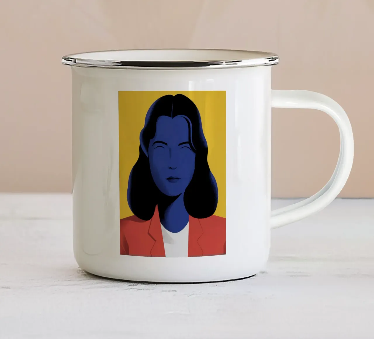 Giacca blu donna rossa tazza in smalto da Lyra Glaze