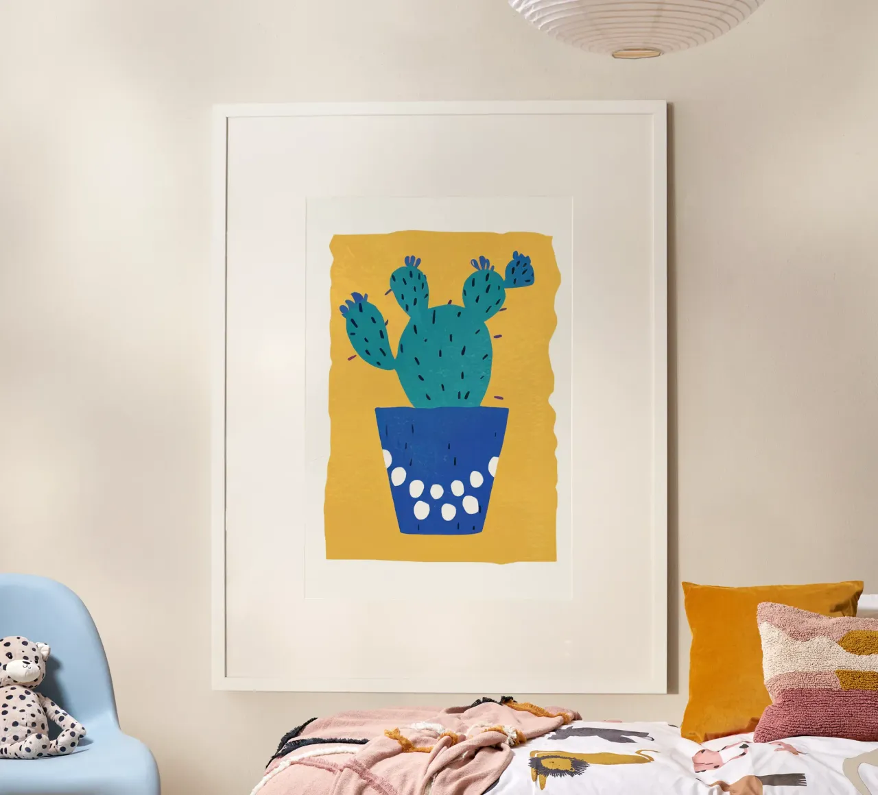 Cactus a vaso blu poster con telaio in alluminio da Bruce Juice