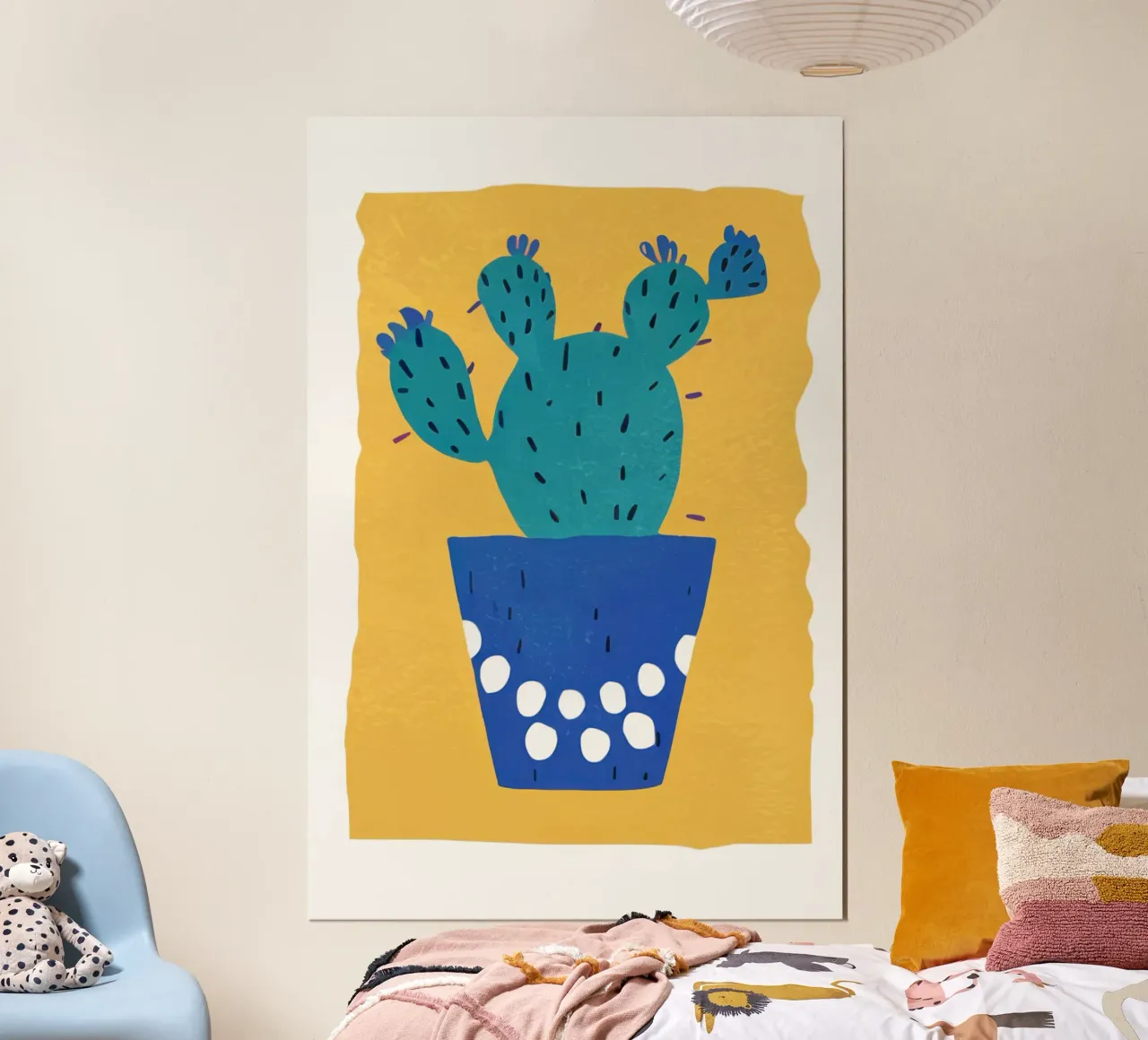 Cactus a vaso blu poster con telaio in alluminio da Bruce Juice