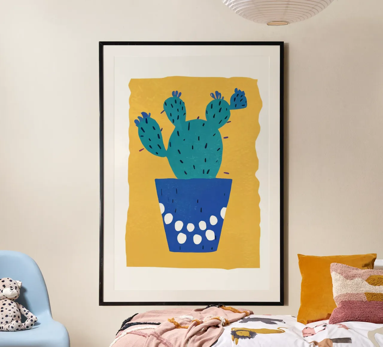 Cactus a vaso blu poster con telaio in alluminio da Bruce Juice
