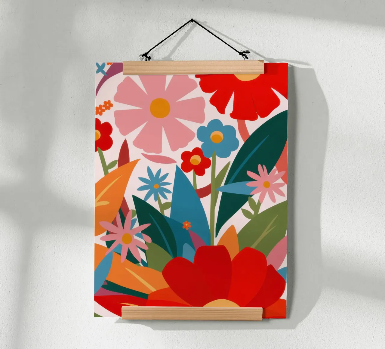 Esplosione floreale caleidoscopica poster con telaio in legno da Autumn Season