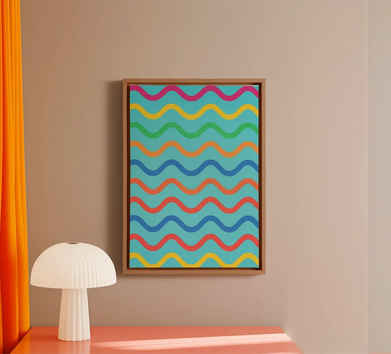 abstract wave line drawing canvas with Floater frame by klicins