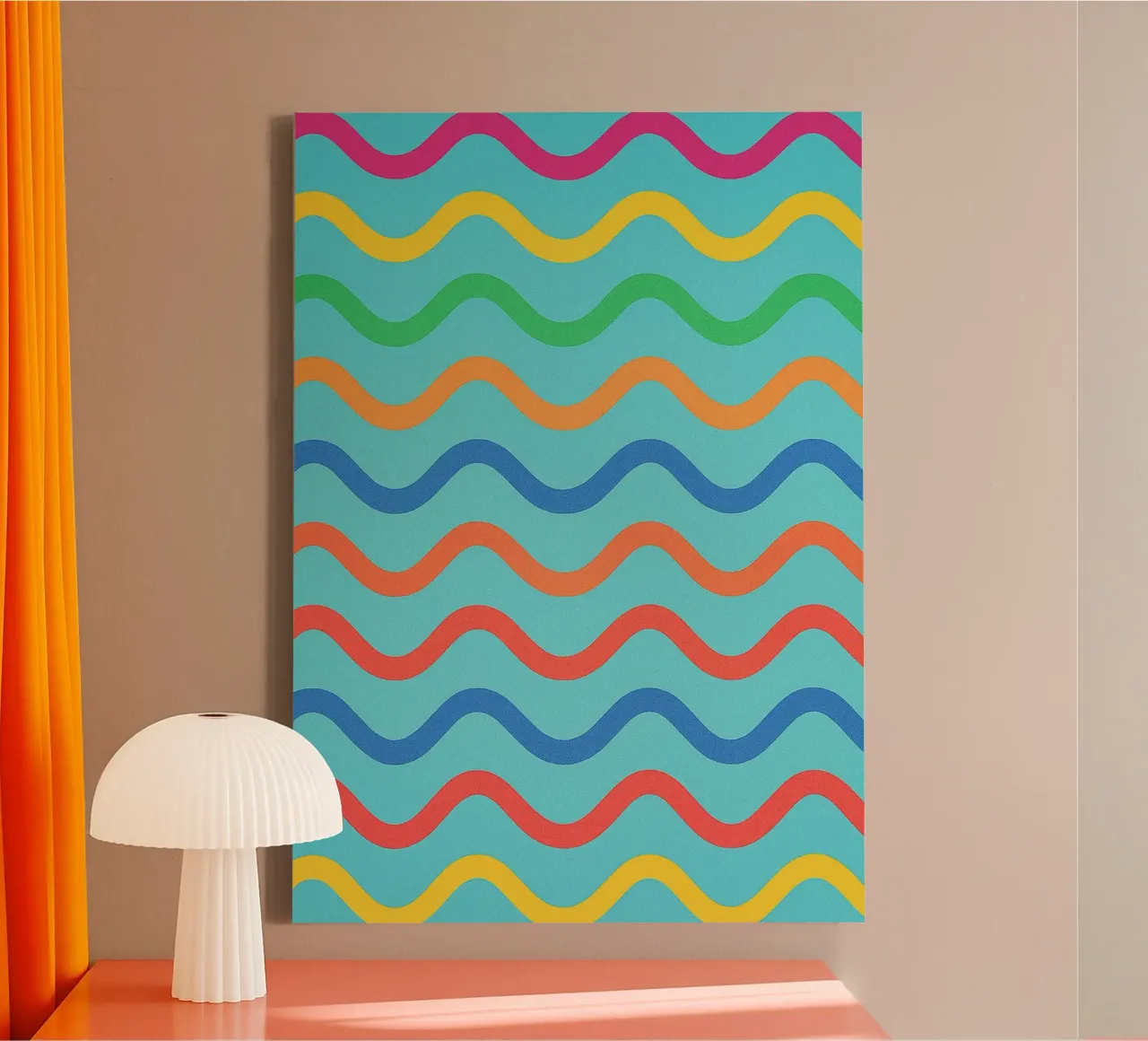 abstract wave line drawing canvas with Floater frame by klicins