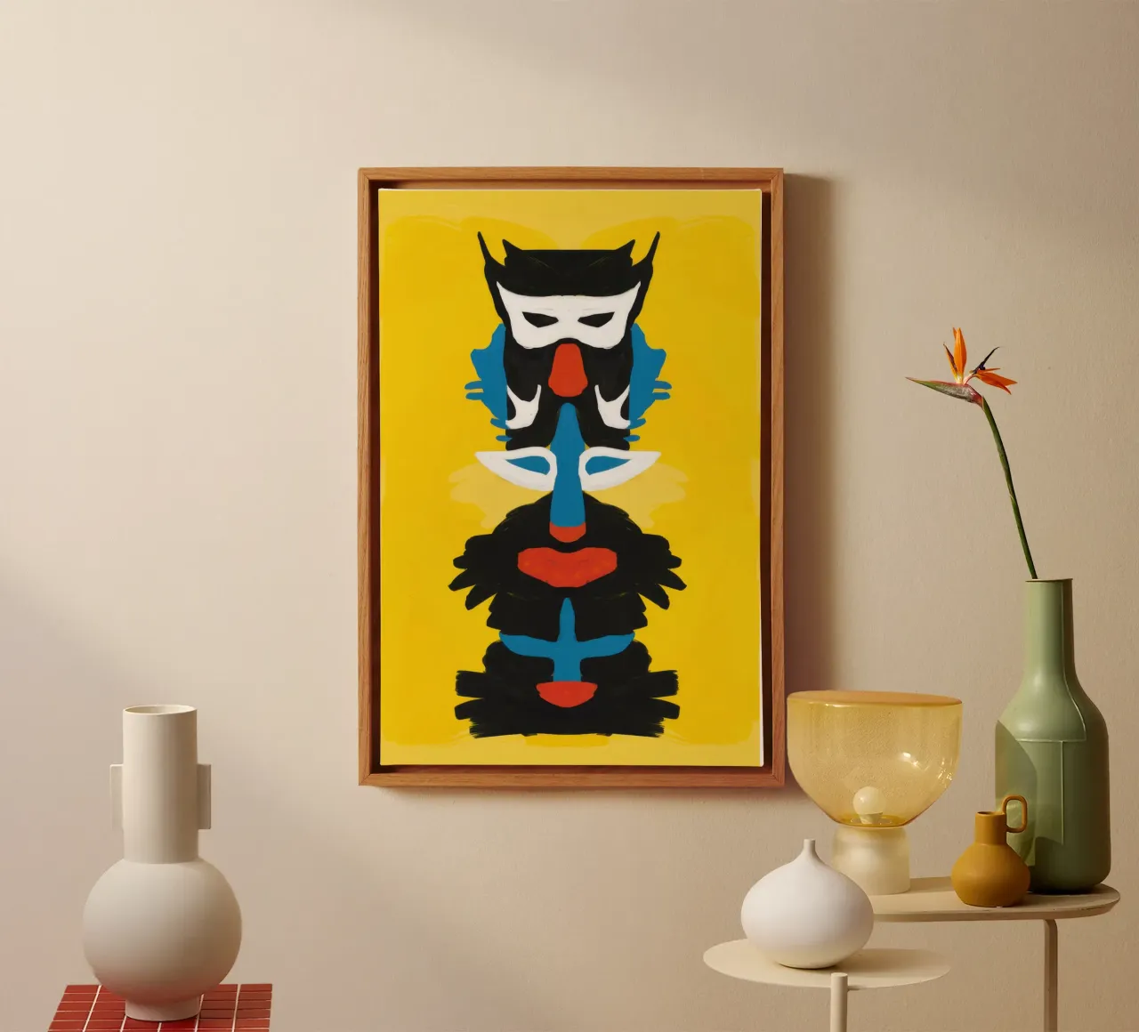 Totem gufo astratto tela con Cornice a cassetta da Bruce Juice