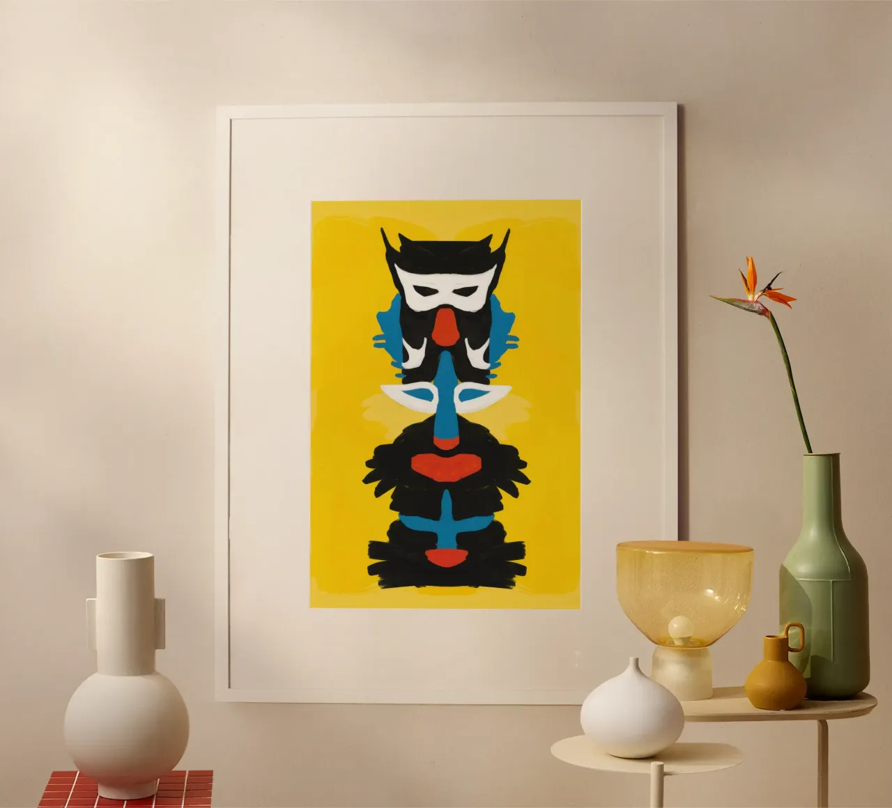 Totem gufo astratto poster con telaio in alluminio da Bruce Juice