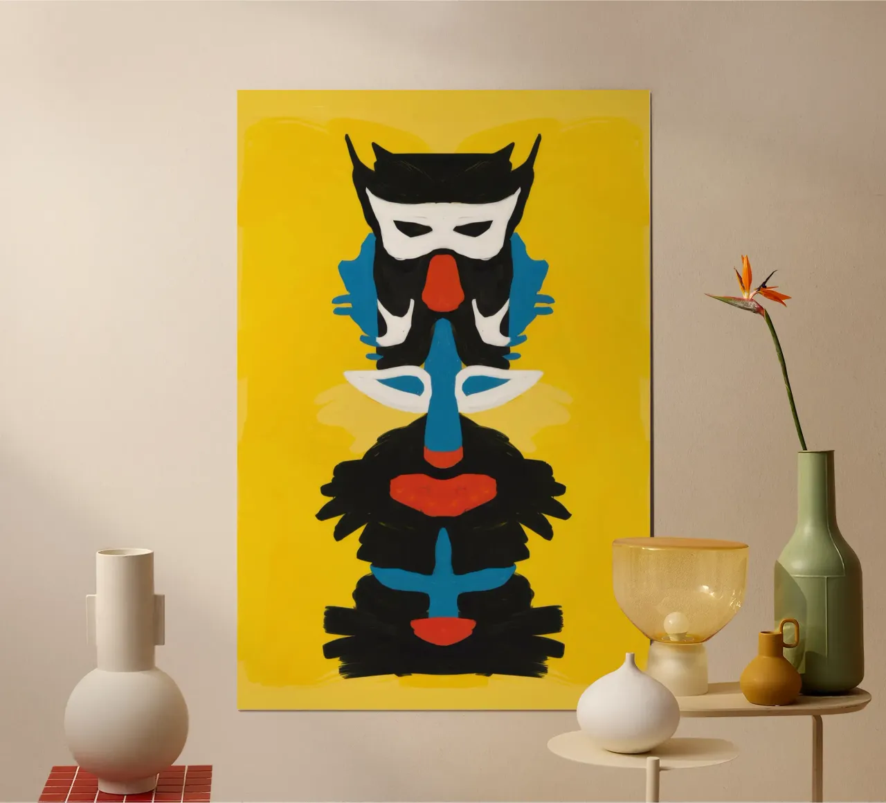 Totem gufo astratto poster con telaio in alluminio da Bruce Juice