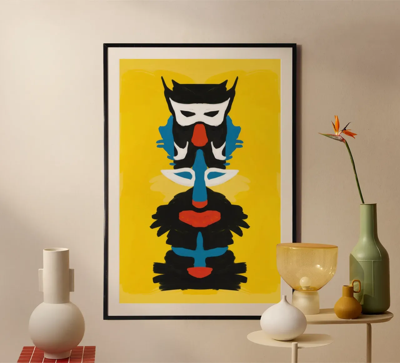 Totem gufo astratto poster con telaio in alluminio da Bruce Juice