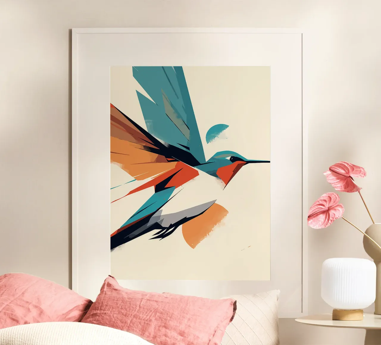 uccello colibrì ali becco piume poster con telaio in legno da Elly Neubauer