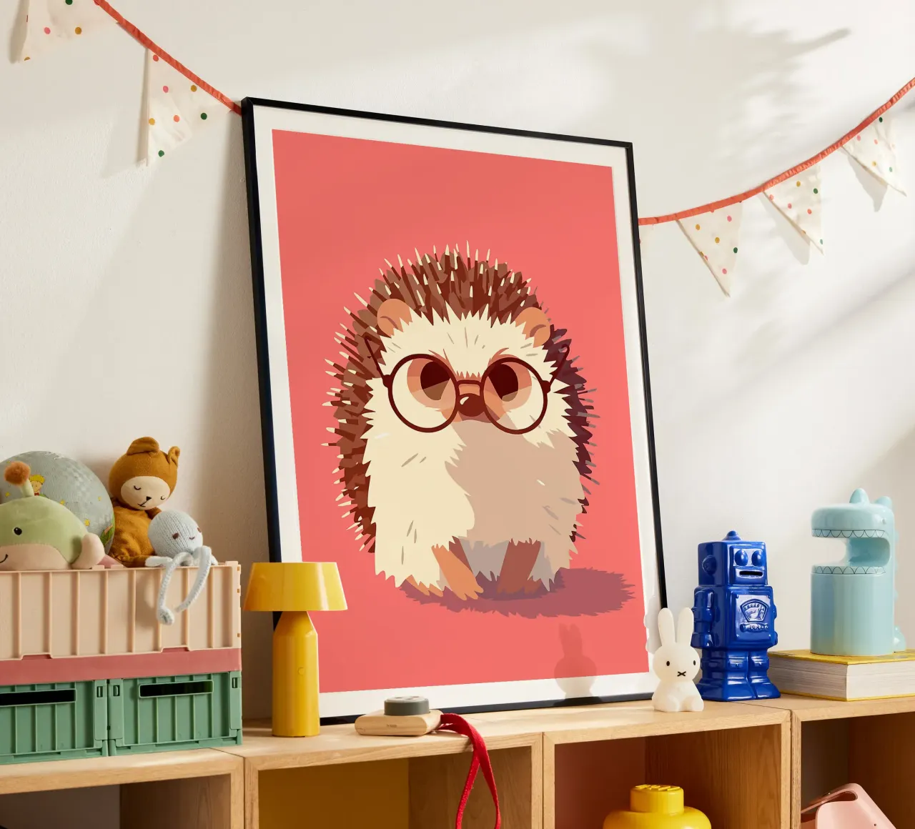 riccio occhiali spikes occhi di pelliccia poster con telaio in legno da Elly Neubauer