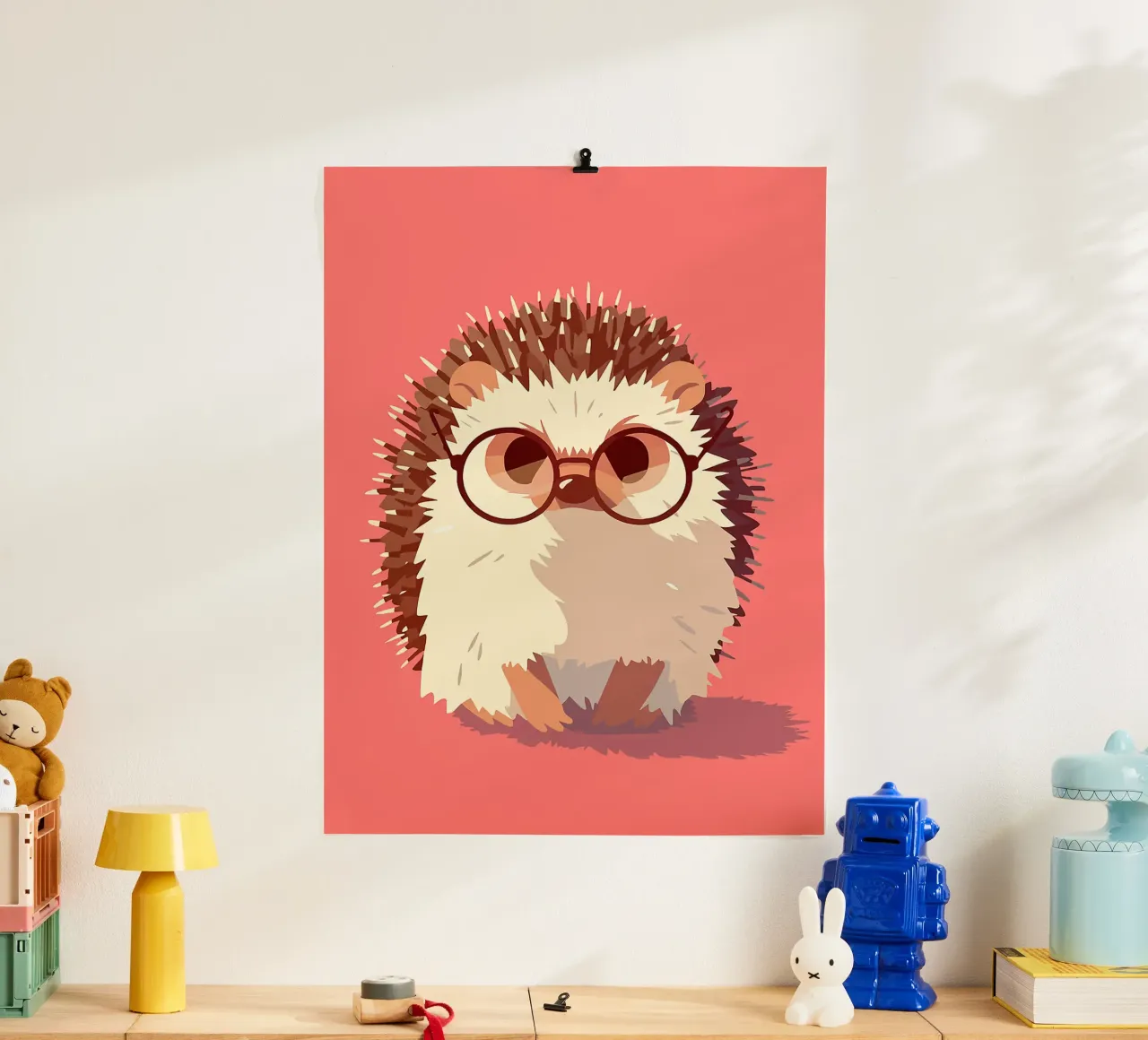 riccio occhiali spikes occhi di pelliccia poster con telaio in legno da Elly Neubauer