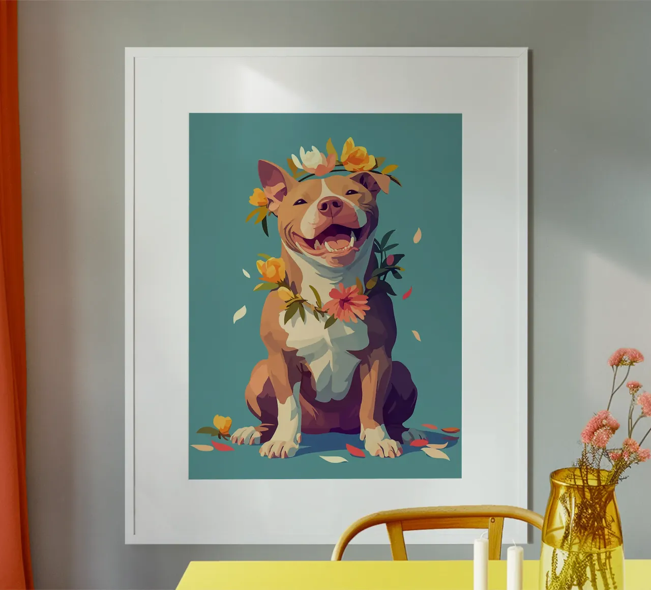cane fiori fiori-corona fiori-petali poster con telaio in plastica da Elly Neubauer