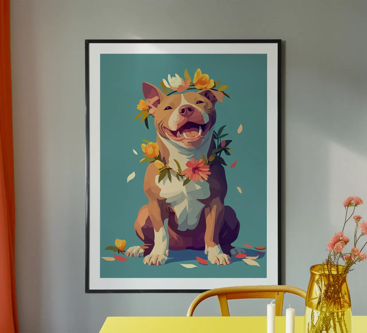 cane fiori fiori-corona fiori-petali poster con telaio in plastica da Elly Neubauer