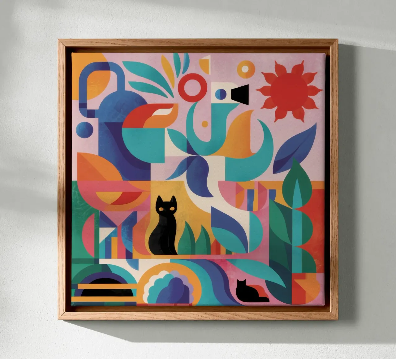 Abstracte zwarte kat canvas met Baklijst van Snow Mist