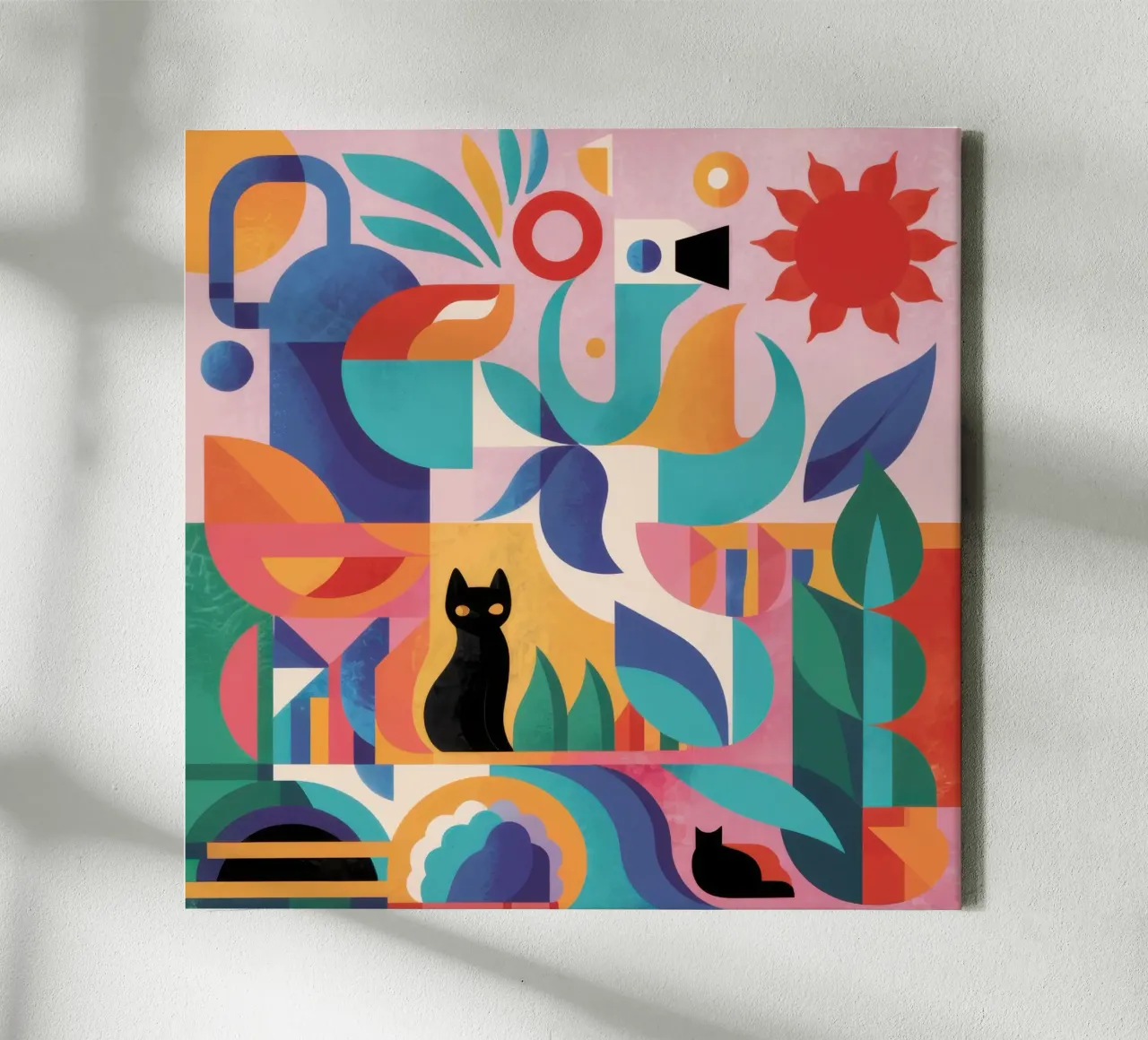 Abstracte zwarte kat canvas met Baklijst van Snow Mist