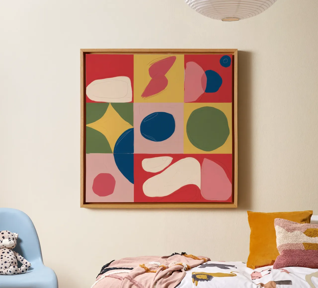 Geometric Color Blocks canvas with Floater frame by Lyra Glaze