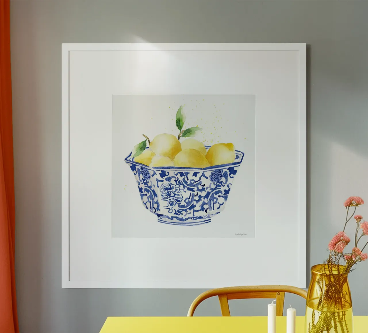 Buccia di limone in blu poster con telaio in alluminio da Norman Click