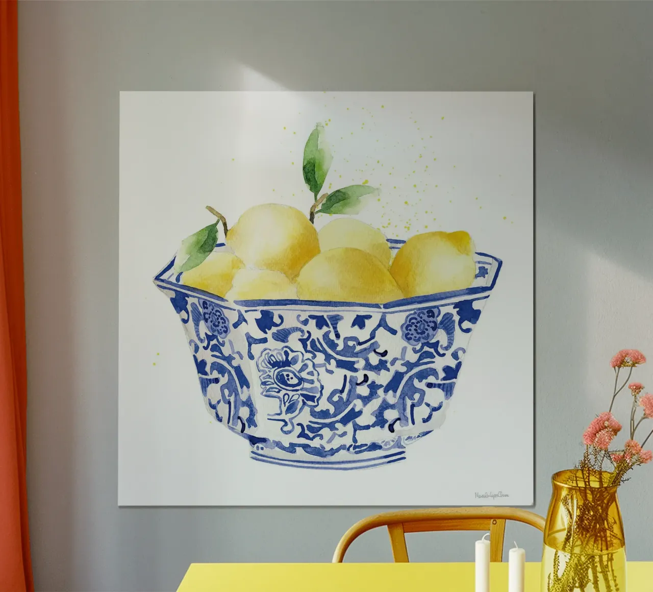 Buccia di limone in blu poster con telaio in alluminio da Norman Click