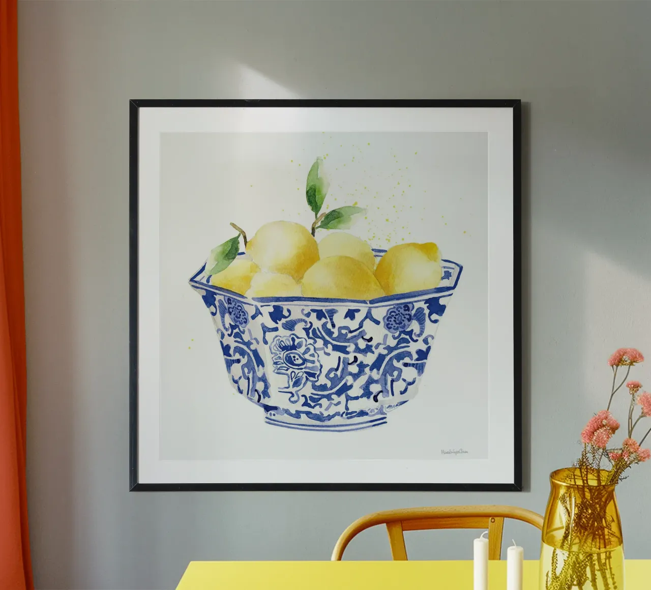 Buccia di limone in blu poster con telaio in alluminio da Norman Click