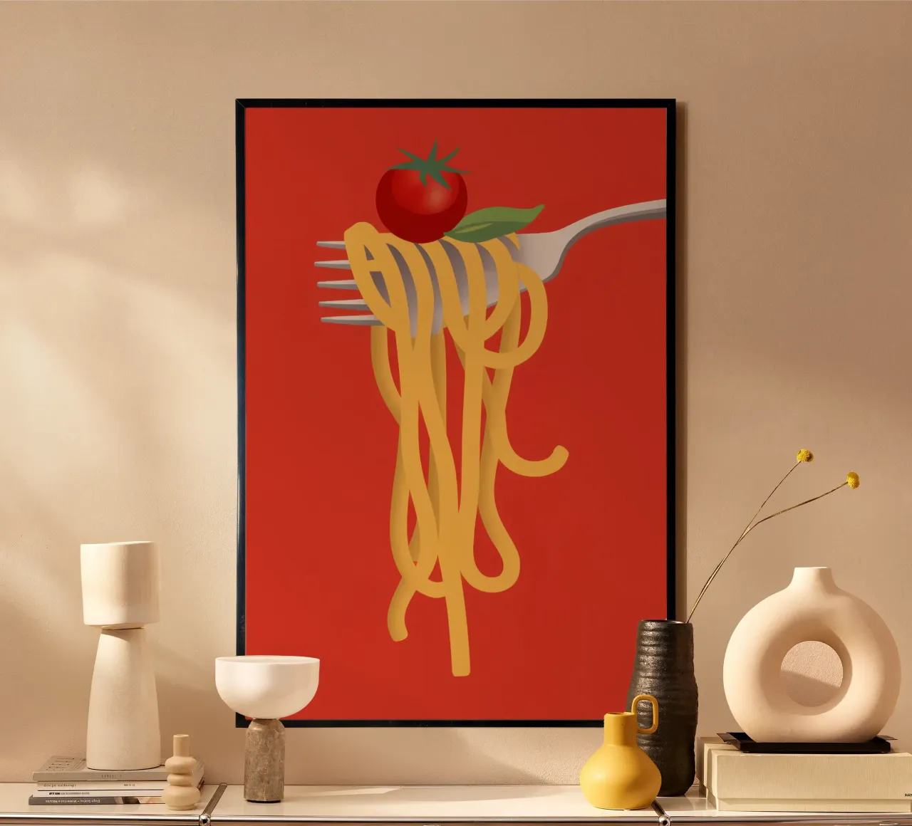 Simple Spaghetti Twirl poster con telaio in legno da Bruce Juice