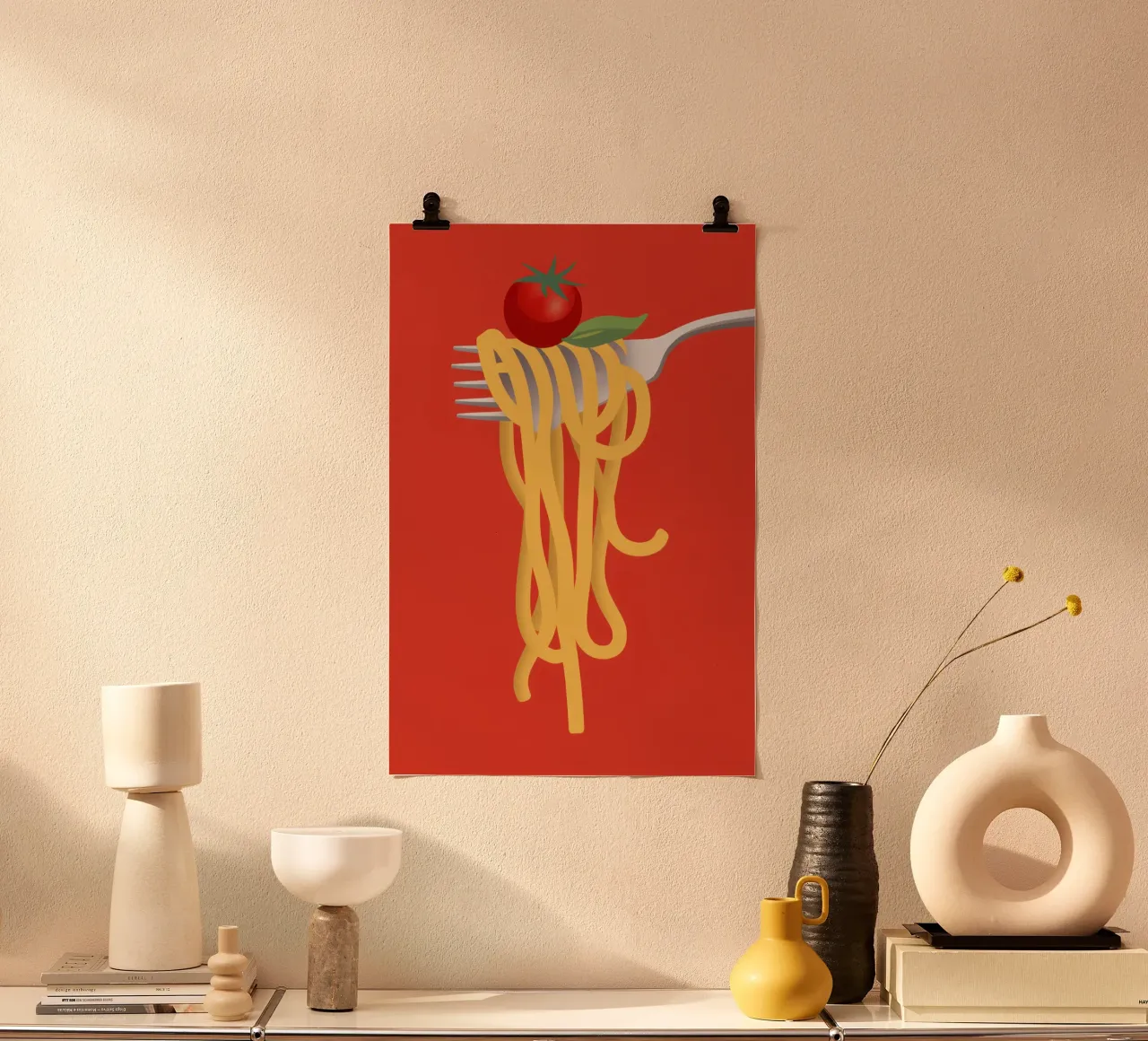 Simple Spaghetti Twirl poster con telaio in legno da Bruce Juice