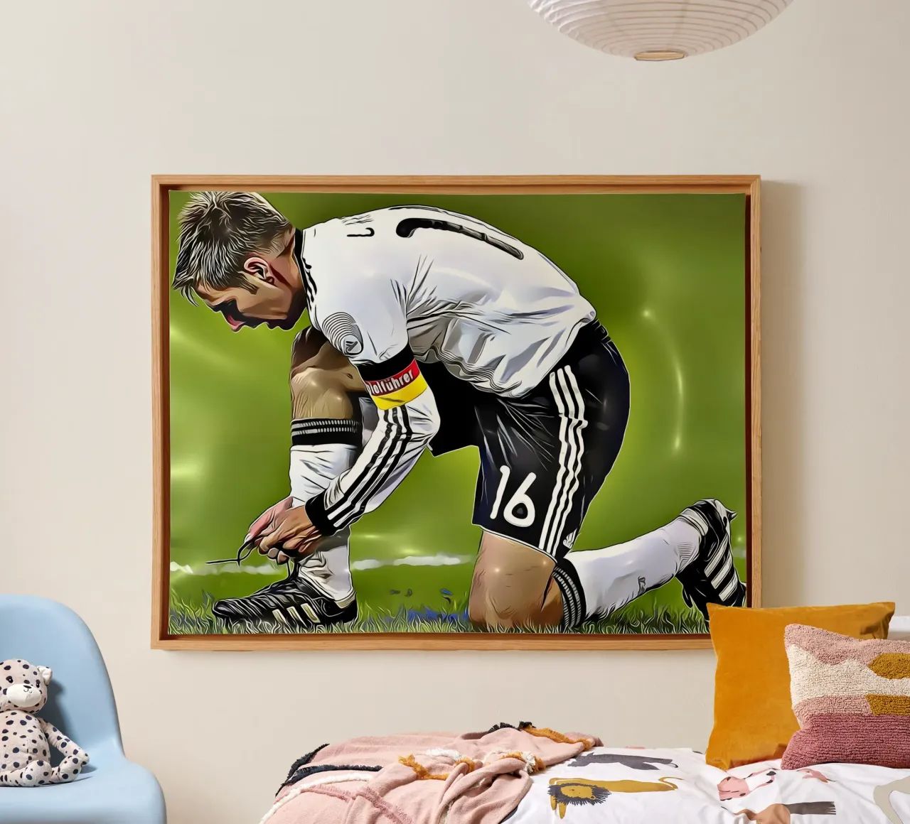 Il capitano della nazionale tedesca Philipp Lahm si allaccia i lacci delle scarpe tela con Cornice a cassetta da dark eagle